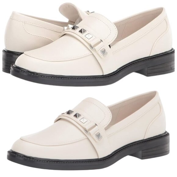 Marc Fisher White Cancia Loafers w/ Silver Studs  - Size 9.5 - Picture 1 of 6
